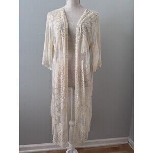 REBELLION Lace Floral Duster Robe Beach Cover Festival Kimono‎ Boho Cardigan L